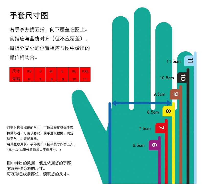 Ansell安思尔ME104橡胶手套尺码表